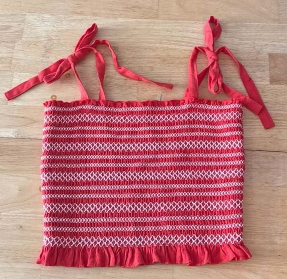 Forever 21 orange and White Smocked Tie-Strap Crop Top Size S
